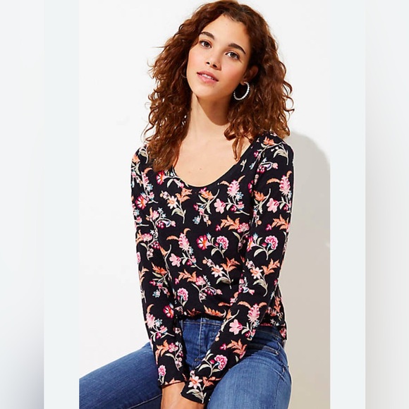 LOFT Tops - LOFT Laurel Pink Floral Fitted Layering V-Neck T.